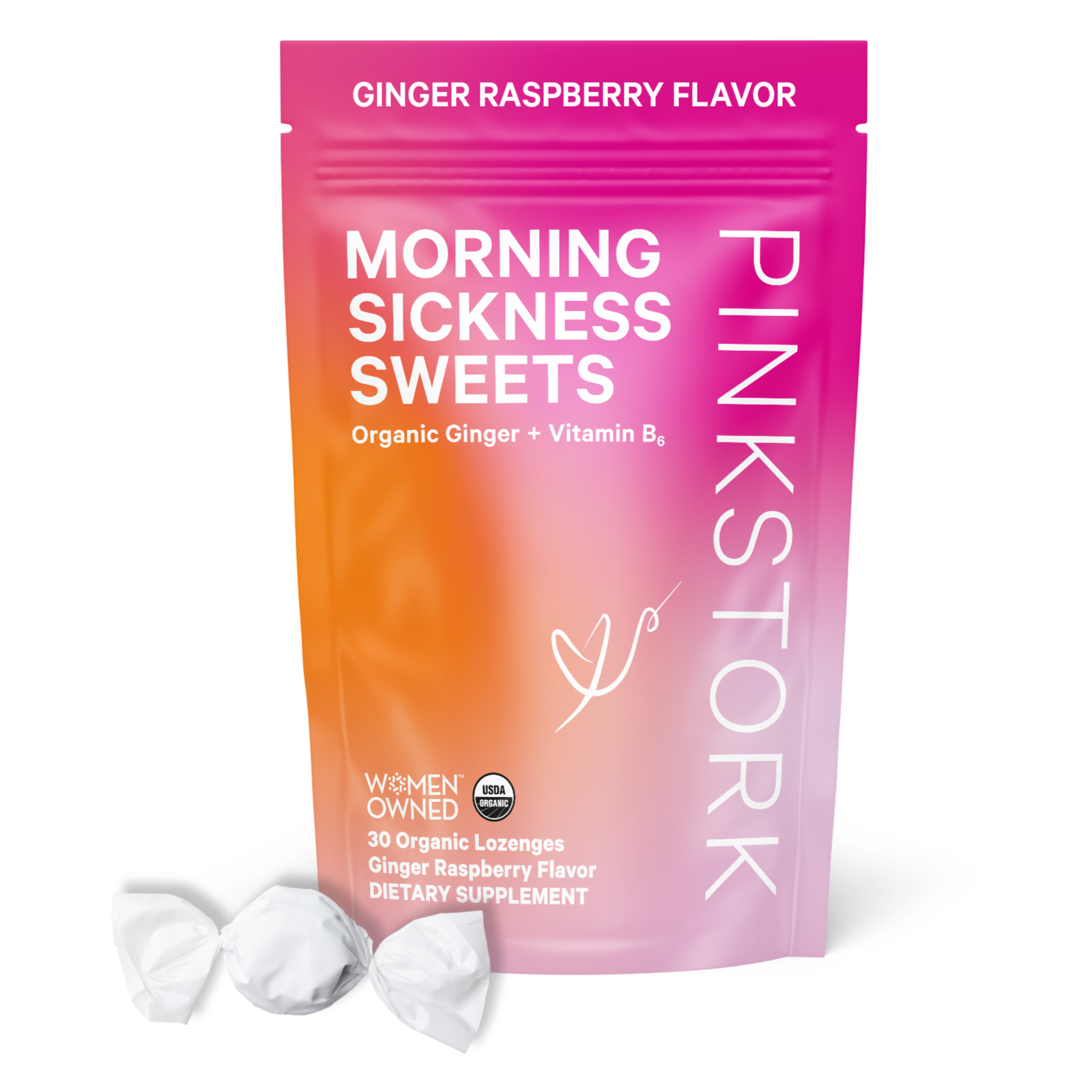 Pink Stork Organic Morning Sickness Candy Ginger Raspberry (30 candies