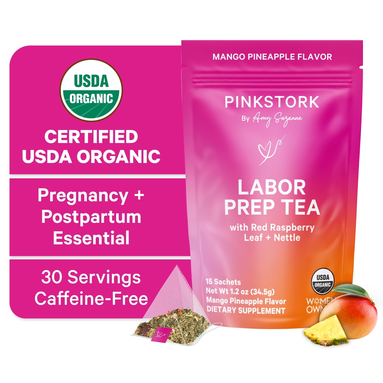 Pink Stork Red Raspberry Leaf Labor Prep Tea, Mango Pineapple, 15 ...