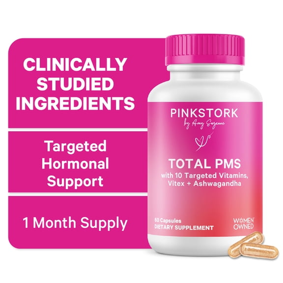 Pink Stork PMS Support Capsules, Magnesium, B Vitamins, Herbs for Period and Mood, 60 Count
