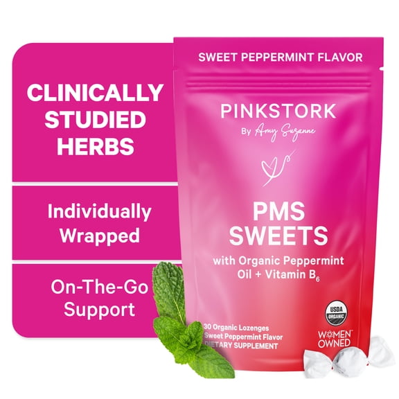 Pink Stork PMS Sweets, Organic Peppermint Hard Candy, Vitamin B6, Gluten Free PMS Support, 30 Count
