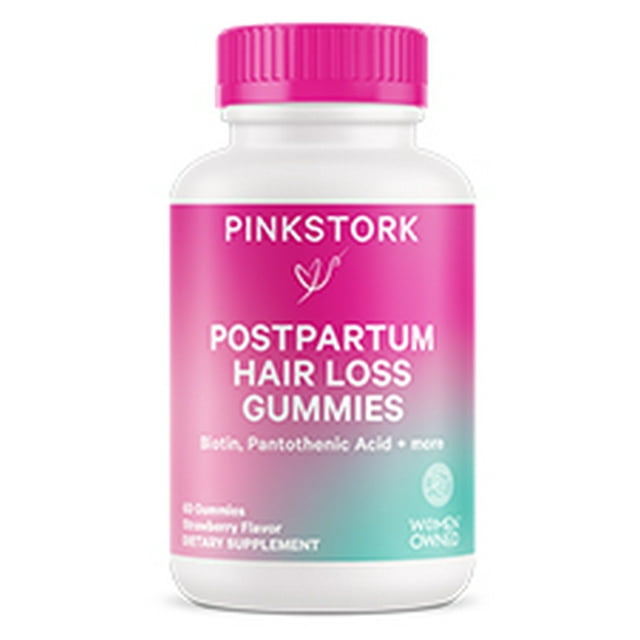 Pink Stork Postpartum Hair Loss Gummies Biotin Hair Skin + Nails Vitamins for Women, 60 Gummies