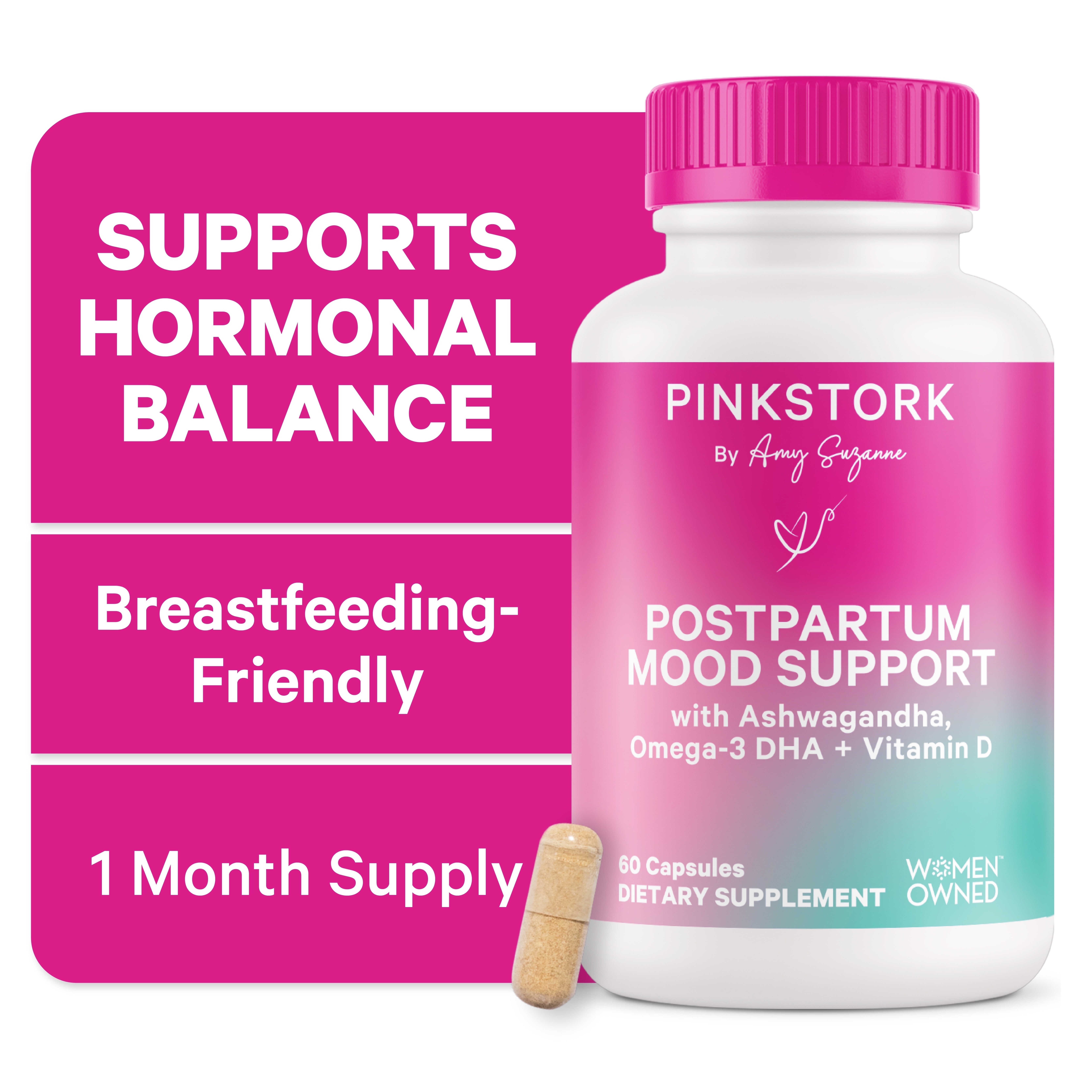 Pink Stork Postpartum Mood Support: Hormone Support, 60 Capsules