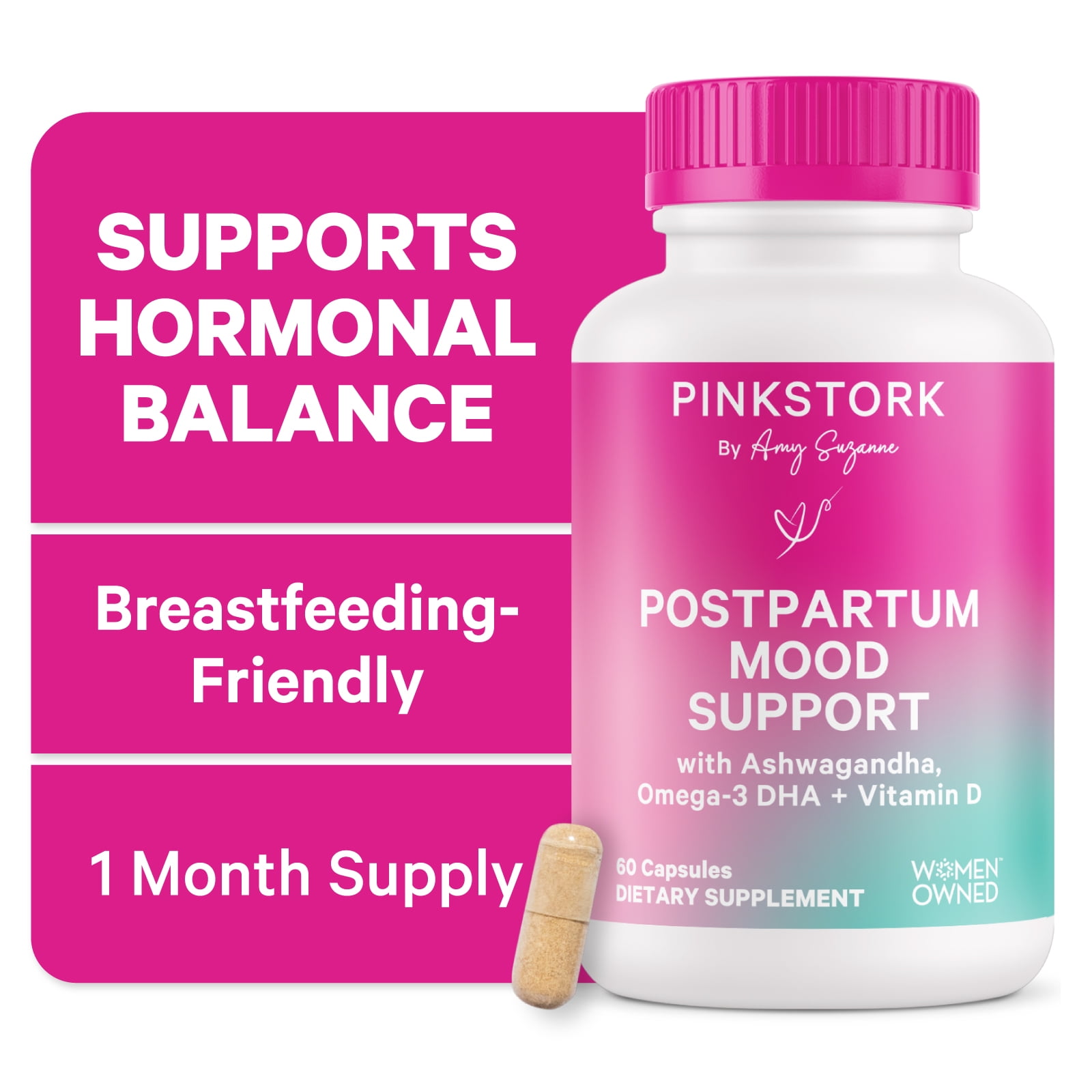 Pink Stork Postpartum Mood Support: Hormone Support, 60 Capsules