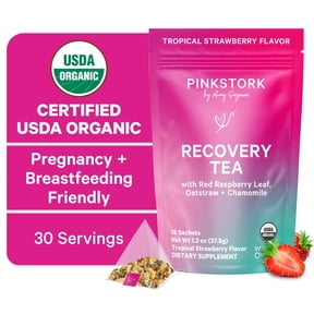 Pink Stork Postpartum Recovery Tea for Women, Chamomile, Organic Red Raspberry Leaf, 15 Sachets