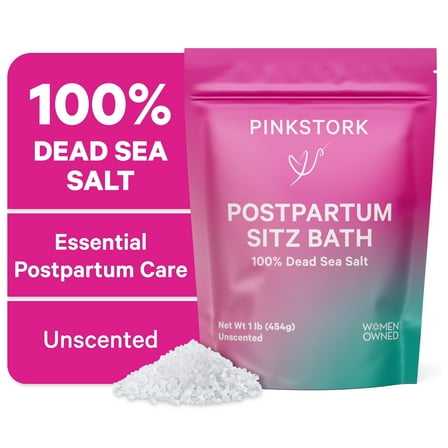 Pink Stork Postpartum Soak with Pure Therapeutic Magnesium for Relaxing Relief, Perineal Recovery, Unscented, 1 lb