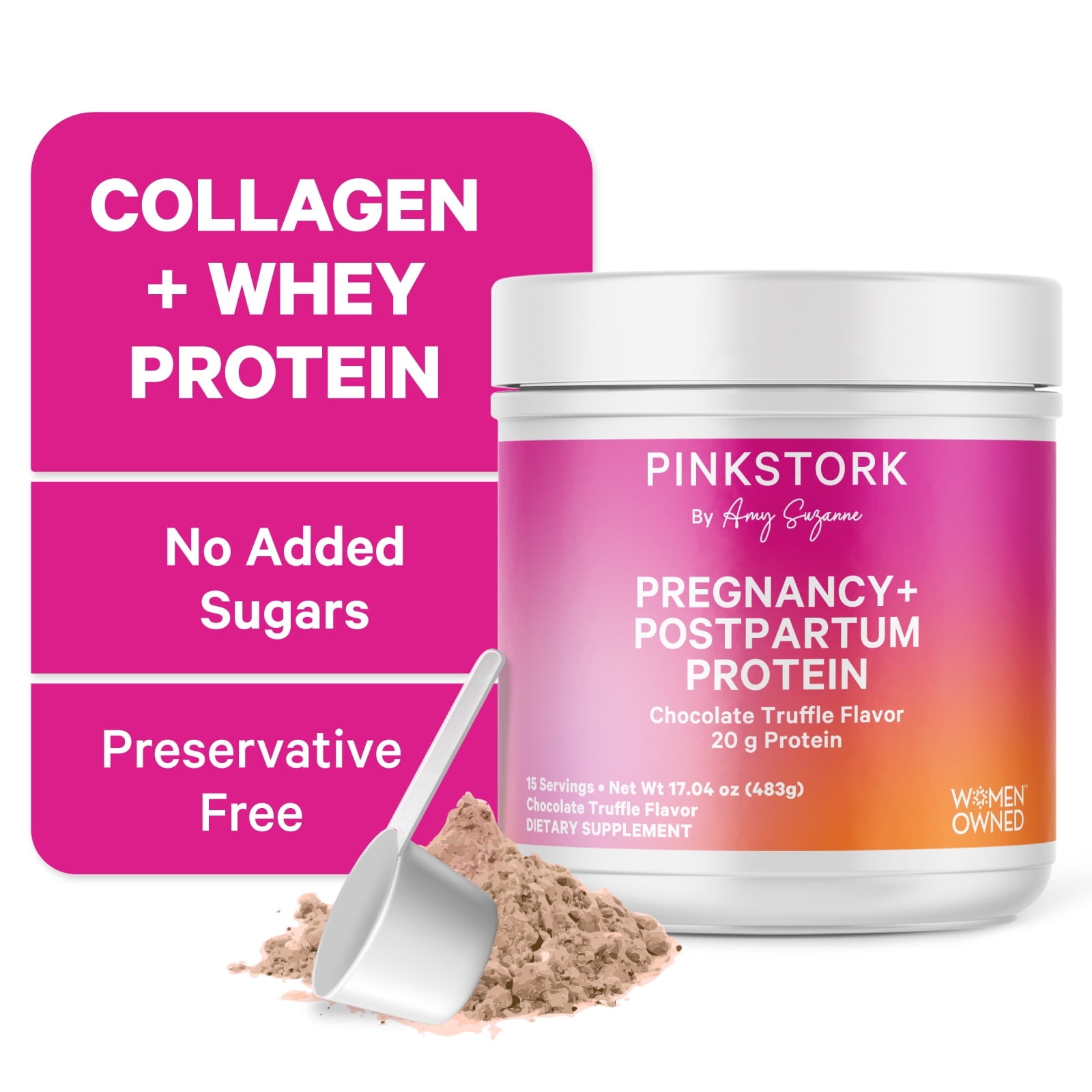 Pink Stork Pregnancy + Nursing Protein Powder, Chocolate, 15 Servings