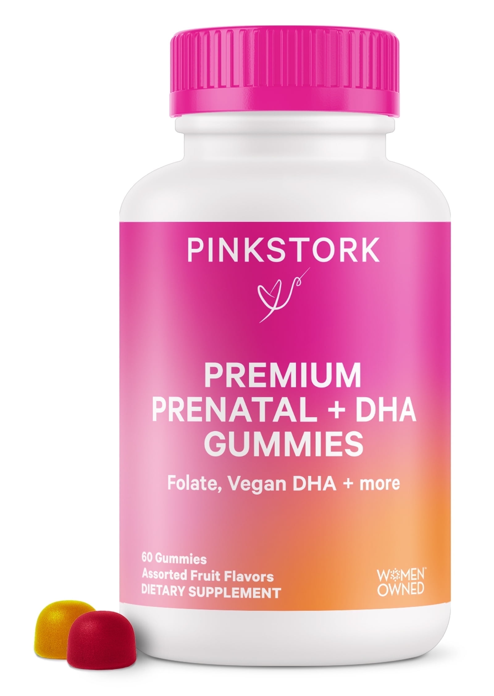 Pink Stork Premium Prenatal Gummy Vitamins with DHA, Folate, and Vitamin D - 60 Vegan Gummies