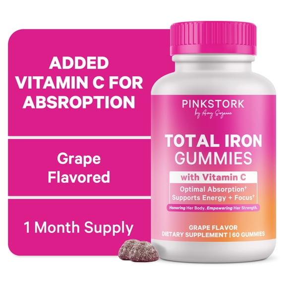 Pink Stork Prenatal Iron Gummies with Vitamin C, Grape Flavor, 60 Count