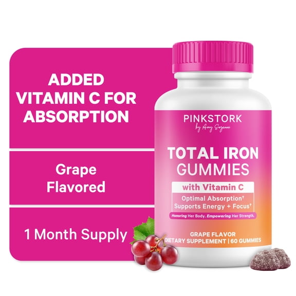 Pink Stork Prenatal Iron Gummies with Vitamin C, Grape Flavor, 60 Count