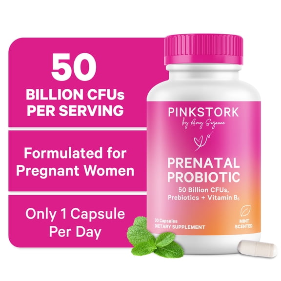 Pink Stork Prenatal Probiotics for Women with Vitamin B6 and Prebiotics- Mint Scented- 30 Capsules