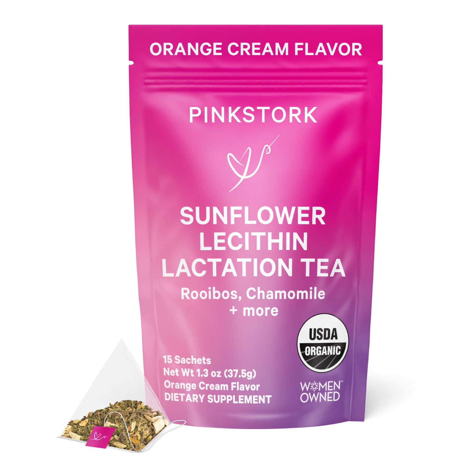 Pink Stork Sunflower Lecithin Lactation Tea, Clogged Milk Duct Support Tea  with Fenugreek for Breast Milk Flow, Breastfeeding & Pumping Essentials -  Vanilla Orange, 15 Sachets 