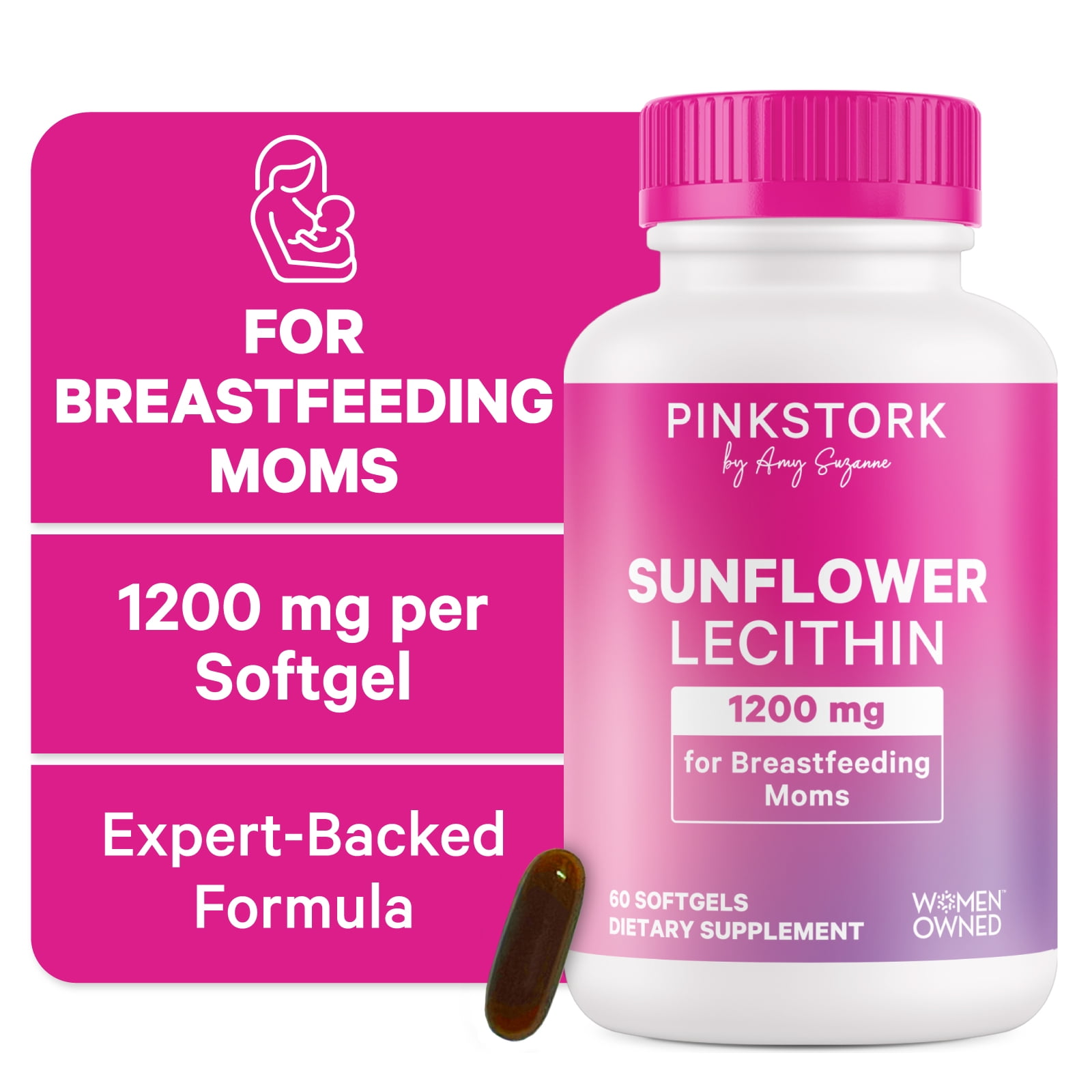 Pink Stork Sunflower Lecithin Supplement for Clogged Milk Ducts - 60 Softgels