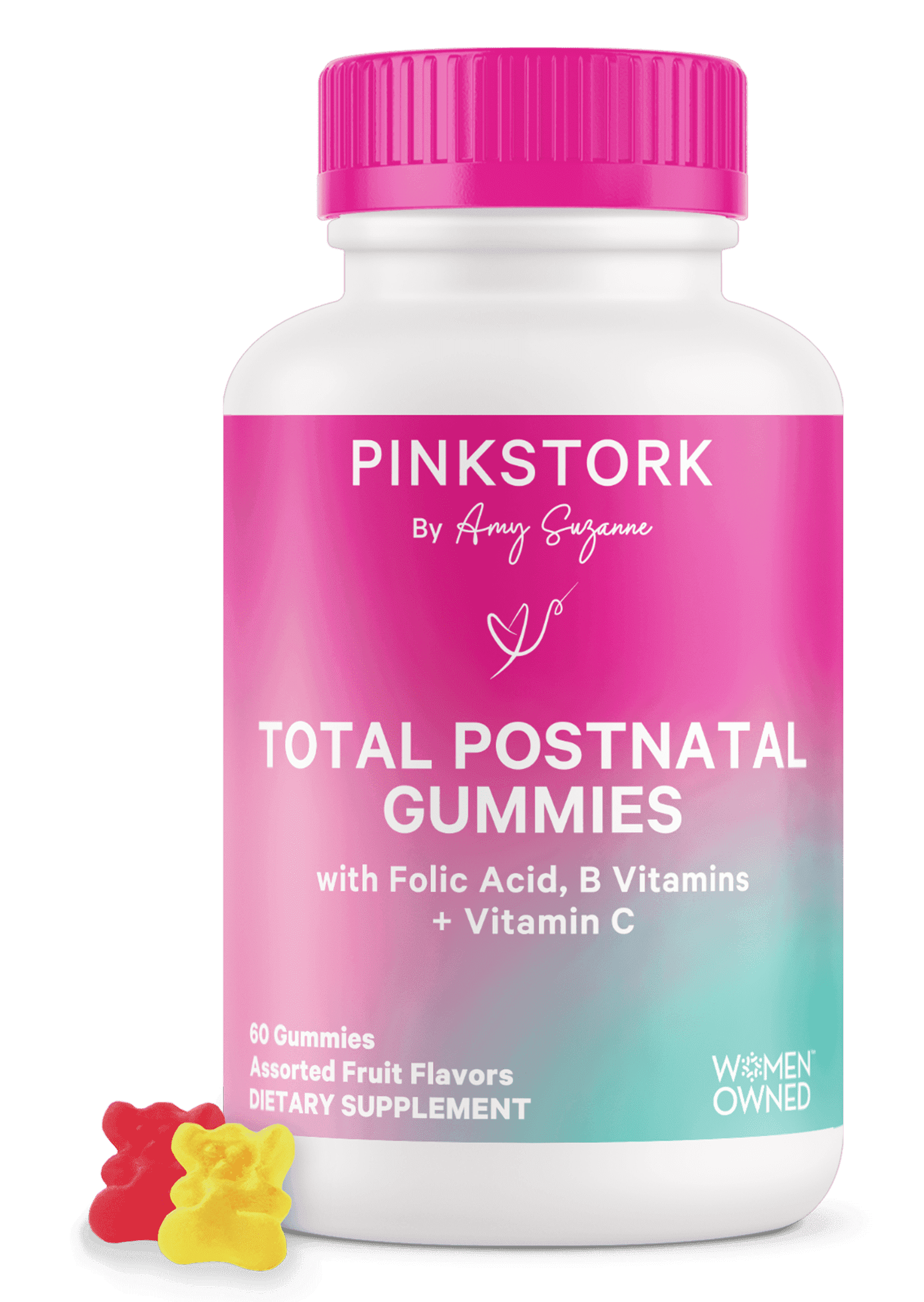 Pink Stork Total Postnatal Gummies, Zinc, Essential Vitamins + Minerals for Postpartum Wellness, 60ct