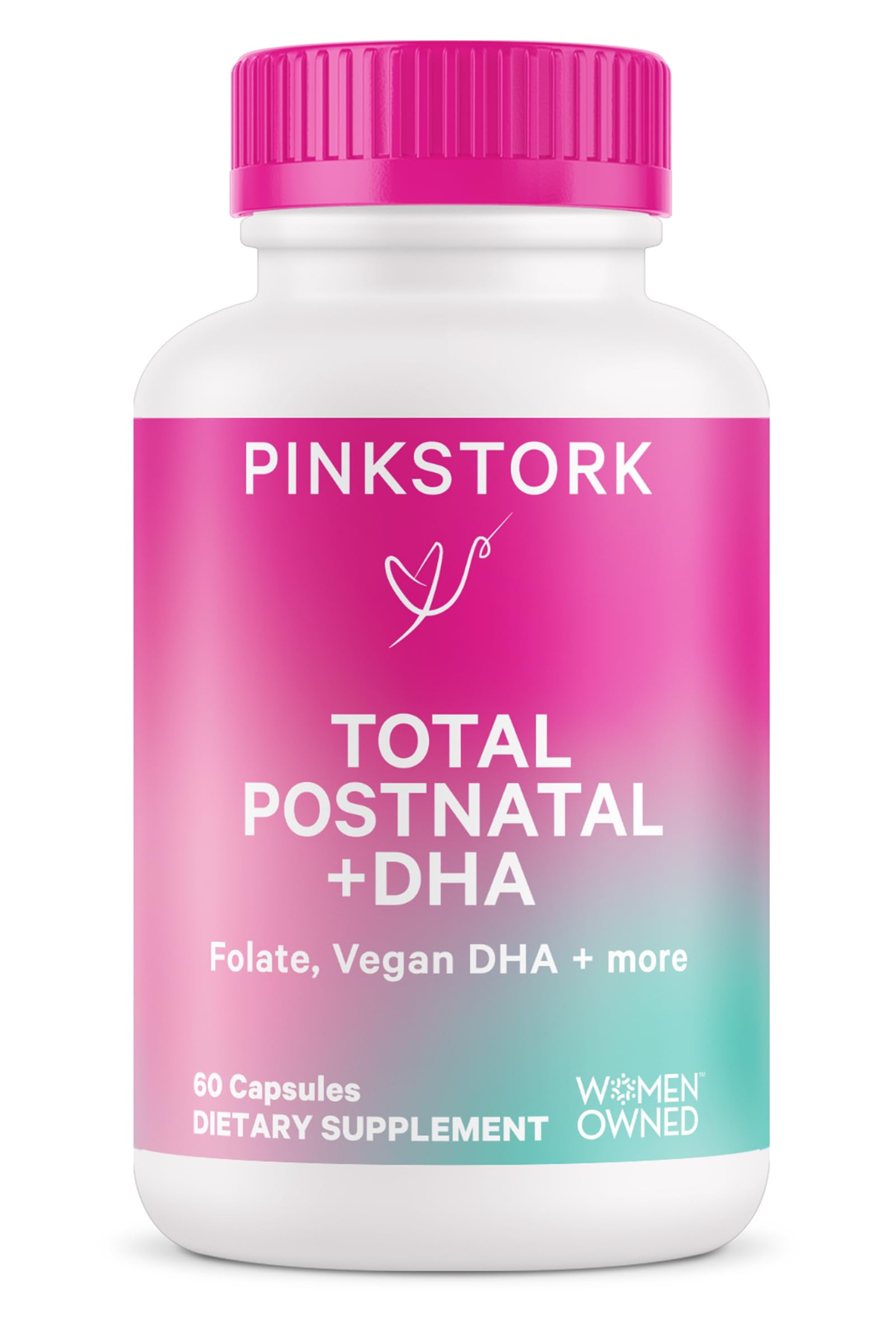 Pink Stork Total Postnatal Vitamins for Women with Vegan DHA, Iron