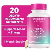 Pink Stork Total Postnatal Vitamins for Women 60ct - Mint Essenced Capsules with Vegan DHA, Iron, Folate, and Vitamin B12