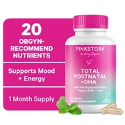 Pink Stork Postnatal Multivitamin for Breastfeeding Moms, 60ct - Vegan DHA, Iron, Folate, and Vitamin B12
