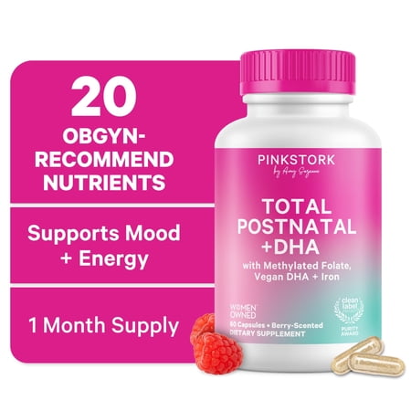 Pink Stork Postnatal Vitamins for Nursing Moms, Maternity, Breastfeeding, Postpartum - 60 Capsules