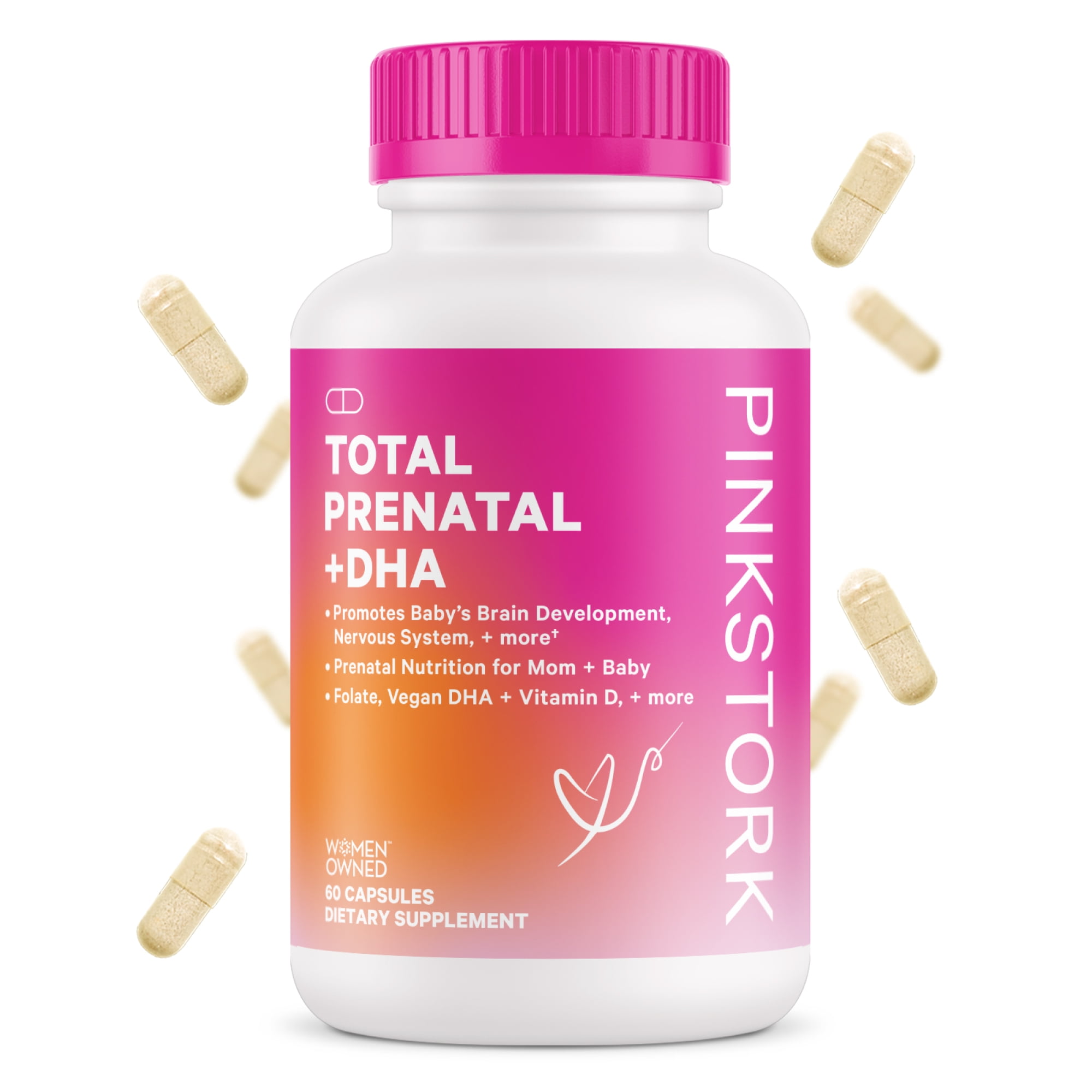 Pink Stork Total Prenatal Vitamins for Women with DHA, Folate, Iron and