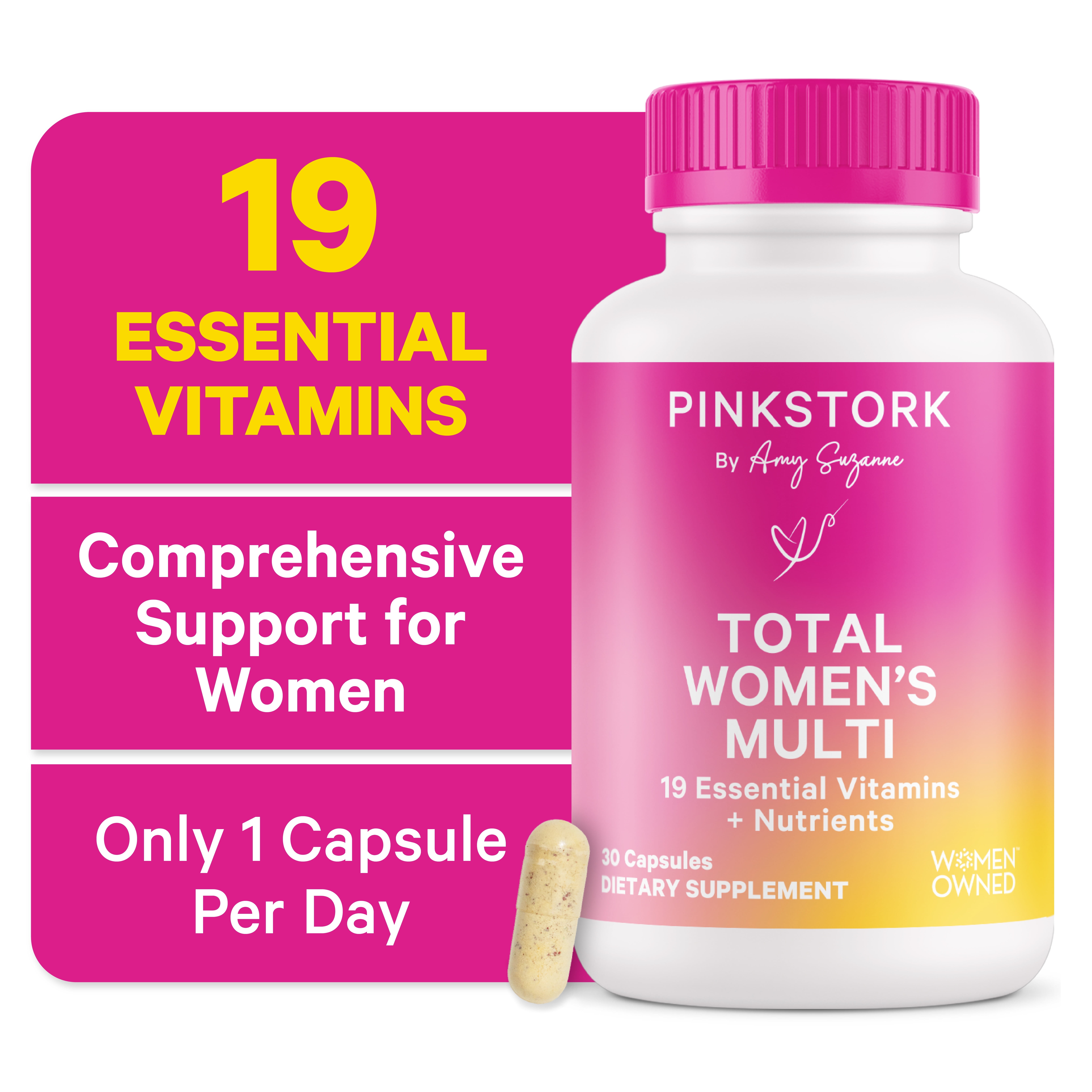 Pink Stork Total Women's Multivitamin with Folate, Biotin, Vitamin D - 60 Capsules