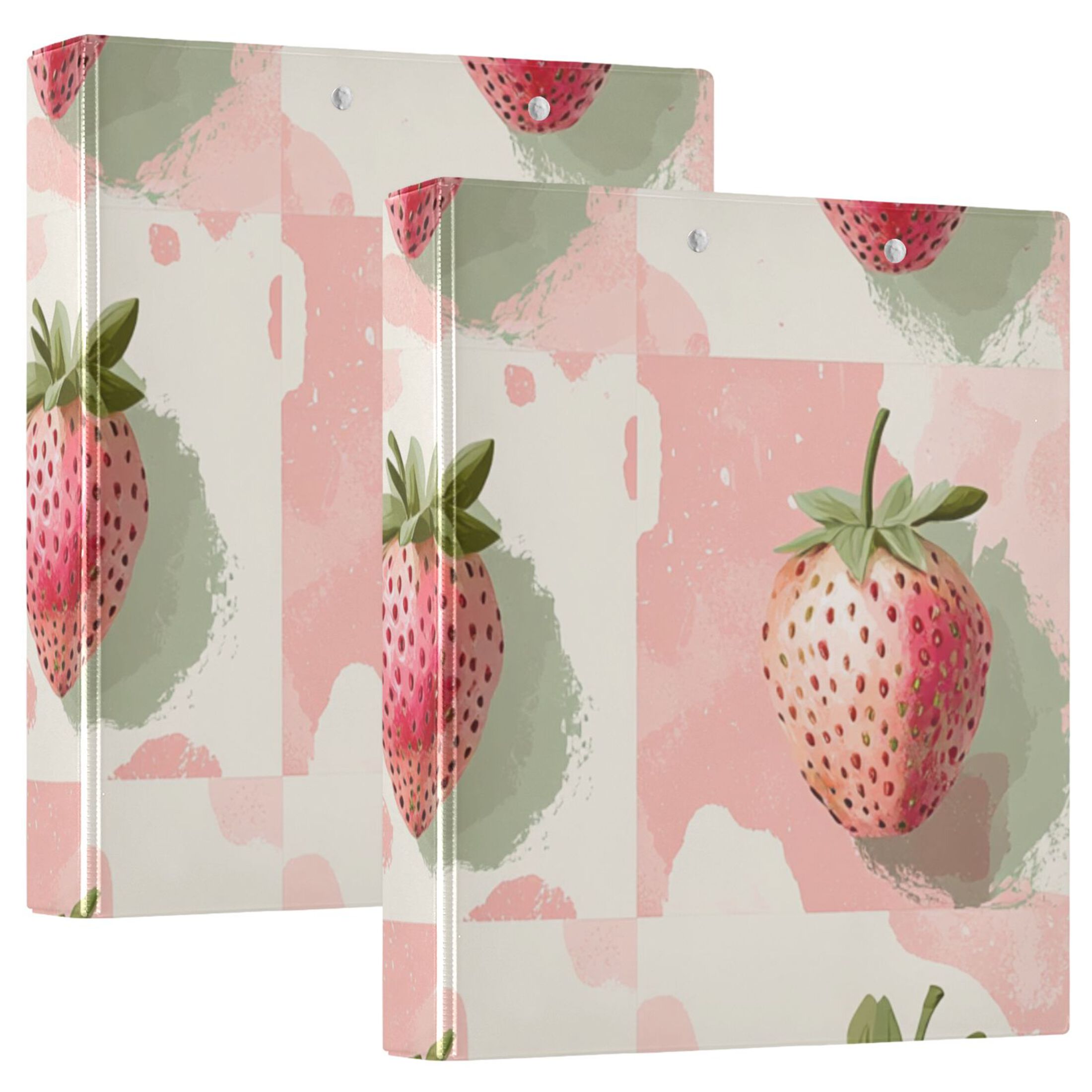 Pink Straberrys in Grids 3 Ring Binders 1.5 inch Hardcover File Folders with Interior Pockets A4 Size Organizer for School Office Hospital