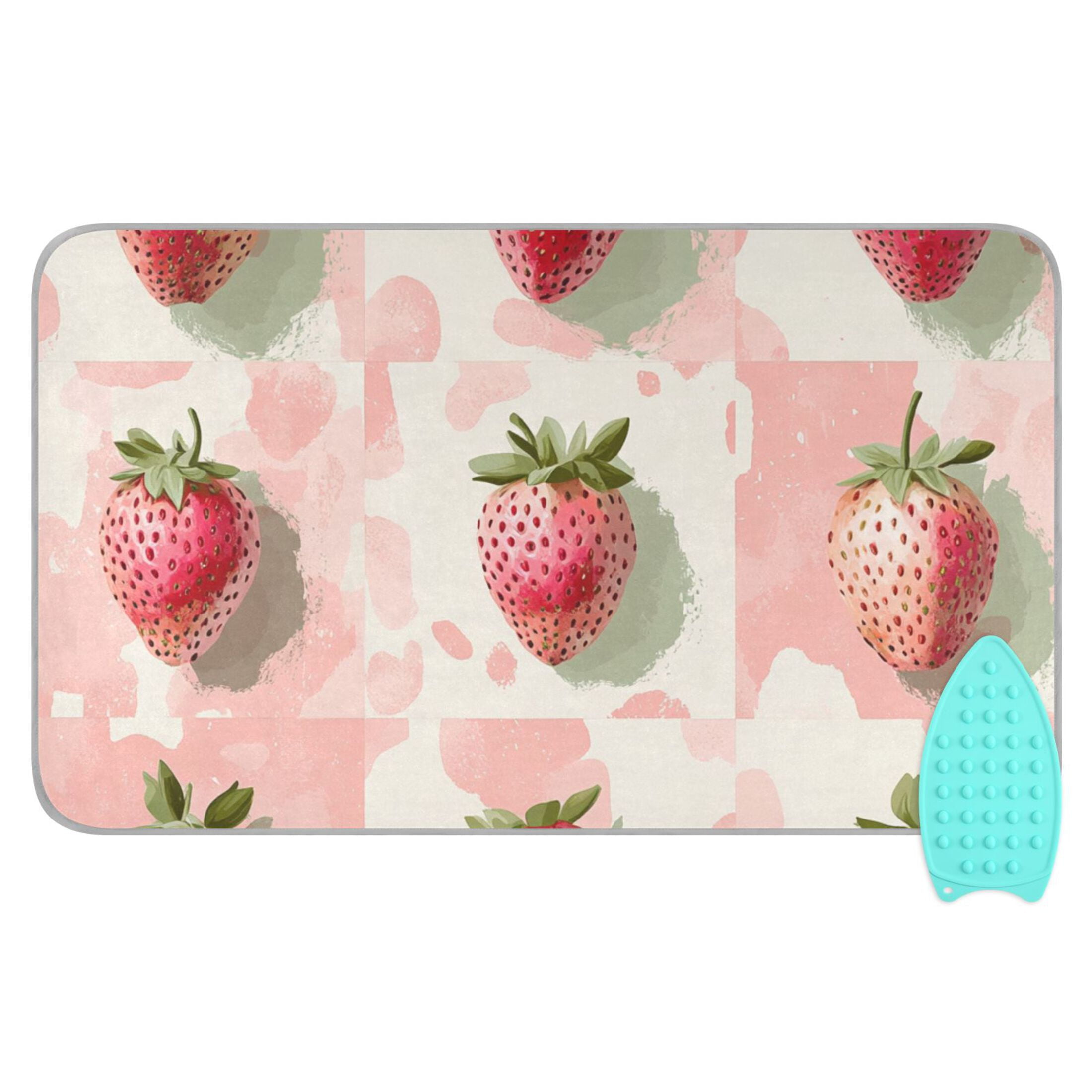Pink Straberrys in Grids Ironing Board Covers Heat Resistant Ironing Pad Mat Portable for Travel Washer Dryer Table