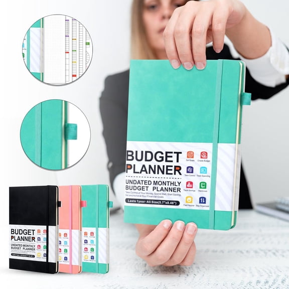 Pink Strap-Bound Back to School Undated Notebook, Monthly Calendar Planner, A5 Monthly Planner Inserts Compatible, Budgeting Planner, 8.5X5.7 Inch Size English Personal Planner