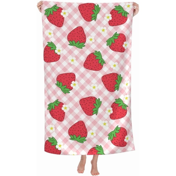 Pink Strawberry Beach Towel Microfiber Soft Absorbent Quick Dry Large Beach Towel for Travel Pool Yoga Gym Sports Camping and Gifts Men Women Beach Accessories 29x57 Inch
