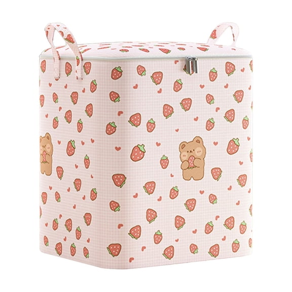 Pink Strawberry Bear Storage Basket for Bedroom, Kitchen Bathroom Storage Bins with Lids, Toys Storage Organizer for Kid Teen Women Men