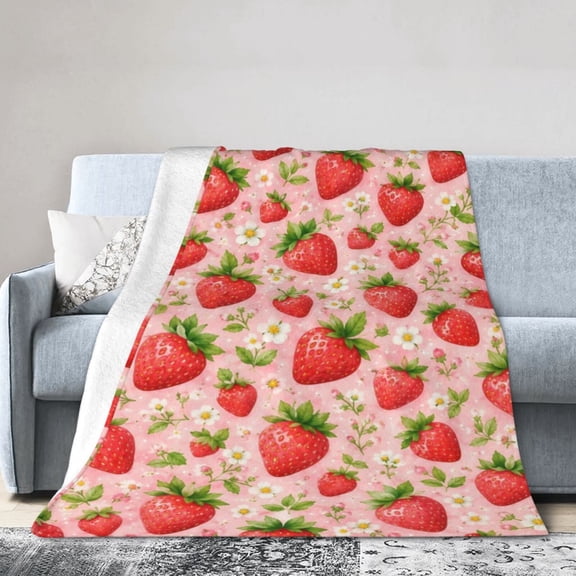 Pink Strawberry Blanket Gift Throw Blanket Cute Fruit Gift for Women Kitchen Home Decor 50x40