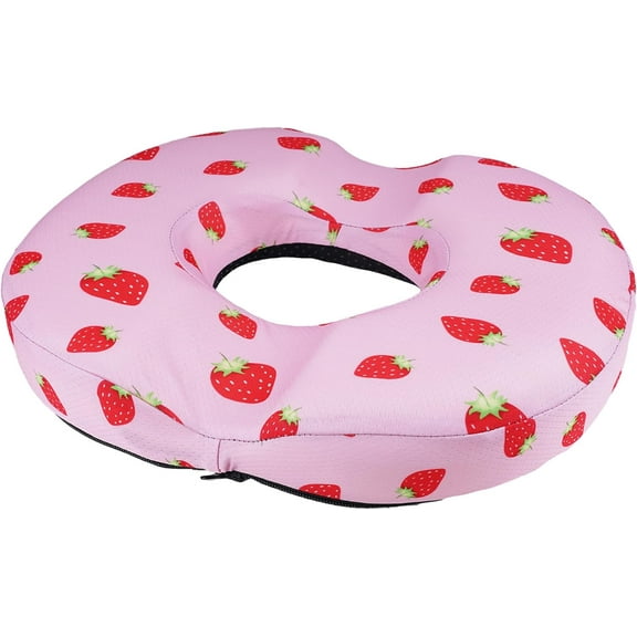 Pink Strawberry Donut Pillow Seat Cushion for Tailbone Pain Relief and Hemorrhoids, Home Office Chair Cushion for Long Sitting Work, Memory Foam Car Seat Cushions for Driving Butt Pain & Postpartum