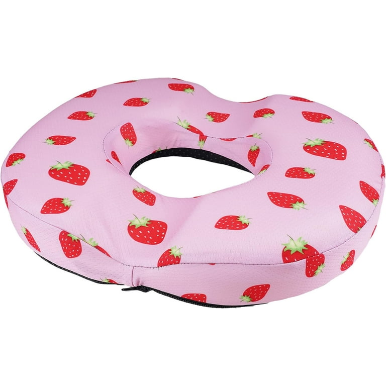Pink Strawberry Donut Pillow Seat Cushion for Tailbone Pain Relief and Hemorrhoids Home Office Chair Cushion for Long Sitting Work Memory Foam Car