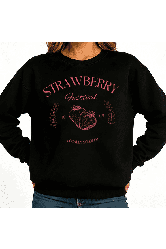 Pink Strawberry Festival 1968 Womans Print Sweatshirt Graphic Sweatshirt Black White S-3XL Fruit Casual Tops