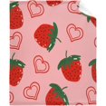 Pink Strawberry Flannel Blanket, All Season Soft Cozy Plush Bed Throw