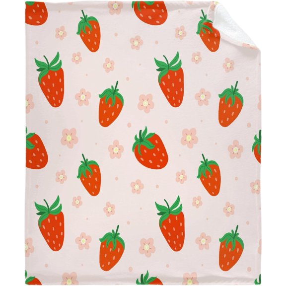 Pink Strawberry Flannel Blanket, All Season Soft Cozy Plush Bed Throw fit Bedroom Living Room Sofa Couch Bedding Office Cinema Farmhouse Beach Yoga Travel 30"x40" for Newborn Baby