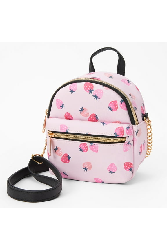 Pink Strawberry Mini Backpack Crossbody Bag