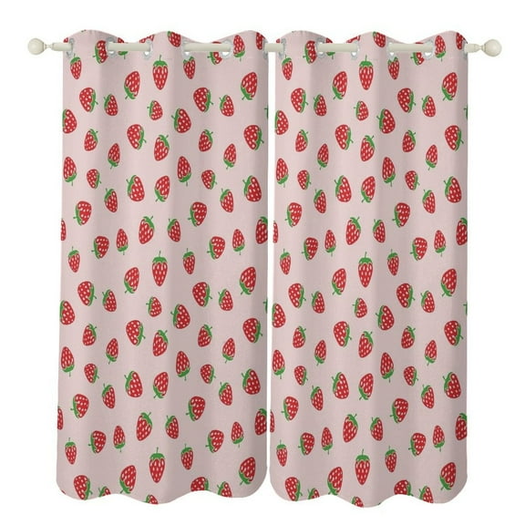 Pink Strawberry Pattern 2pcs Blackout Curtains For Living Room Bedroom Grommet Top Window Set for Left And Right Biparting Open