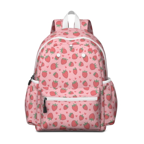 Pink Strawberry Plants Fruit Backpack for School,Cute School Bag,Schoolbag with Adjustable Shoulder Straps & Padded Back,13.4"x11"x4.7"