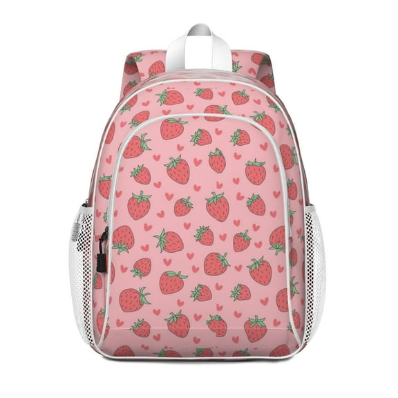 Pink Strawberry Plants Fruit Backpack for School,Cute School Bag,Schoolbag with Adjustable Shoulder Straps & Padded Back,15"x11.42"x5.5"