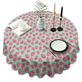 thumbnail image 1 of Pink Strawberry Plants Fruit Green Pattern Round Tablecloth 60"x60",Wrinkle Wipeable Table Cloth for Kitchen Dining Room Picnic Patio Party, 1 of 6