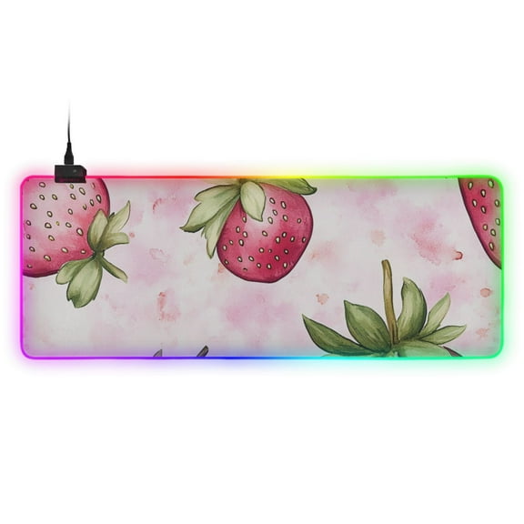 Pink Strawberry RGB Gaming Mouse Pad Large Keyboard Mat Rubber Base 13 Light Modes