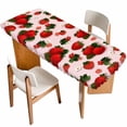 thumbnail image 1 of Pink Strawberry Table Cloths for 8 Foot Rectangle Tables, Spring Floral Watercolor Summer Botanical Patio Waterproof Elastic Fitted Tablecloths, Washable Rectangular Table Cover for Camping, 1 of 8