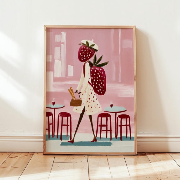 Pink Strawberry Wall Art Cafe Decor Living Room Bedroom Office