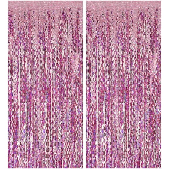 Pink Streamers Fringe Backdrop Tinsel Foil Fringe Curtains Wavy Backdrop for Parties Sparkle Metallic Wavy Foil Fringe Backdrop Curtain Photo Booth ps for Birthday Wedding