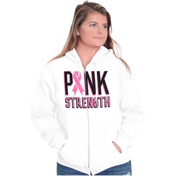 Pink Strength Breast Cancer Awareness Zip Hoodie Sweatshirt Women Brisco Brands L
