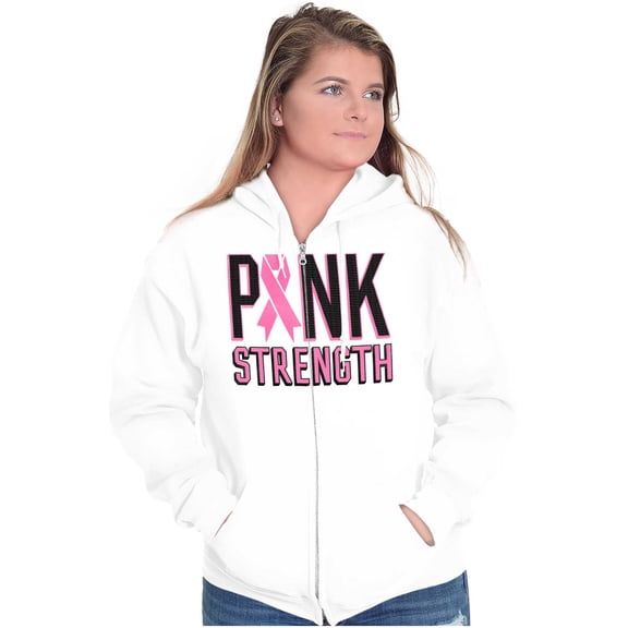 Pink Strength Breast Cancer Awareness Zip Hoodie Sweatshirt Women Brisco Brands M