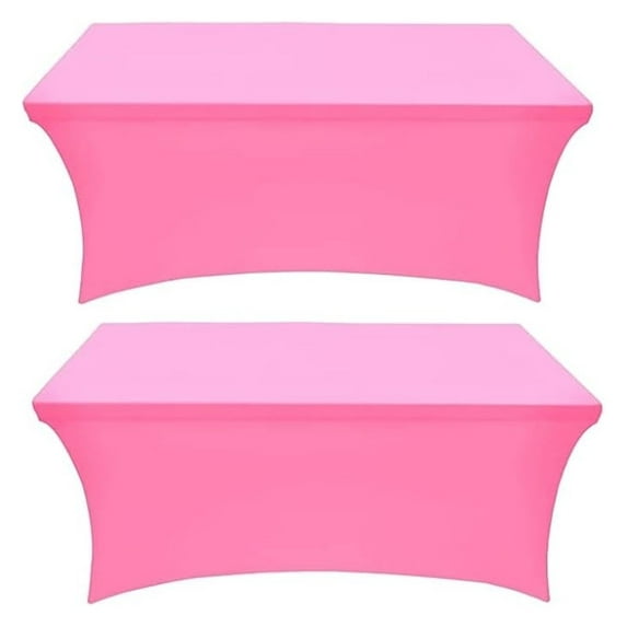 Pink Stretch Table Covers 8ft - 2 Pack Spandex Rectangular Tablecloth for 30x96in Folding Tables - Banquet Party Event Table Covers