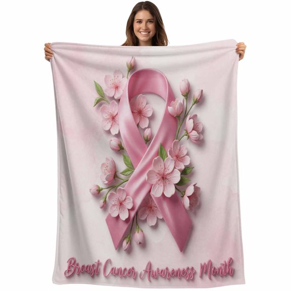 Pink String Blanket Soft Cozy Warm Throw Blanket for Couch, Plush Fuzzy Flannel Fleece Blankets for Sofa, Spring Chic Flowers Breast Cancer Awareness Bed Blankets Lightweight Gifts for Women, 30"x40"