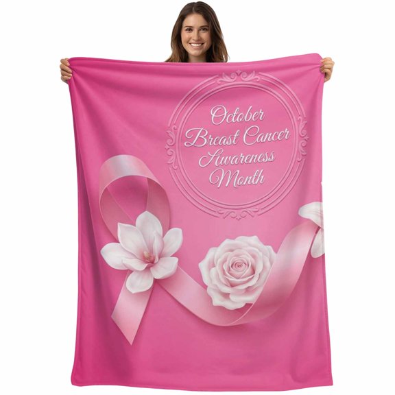 Pink String Blanket Soft Cozy Warm Throw Blanket for Couch, Plush Fuzzy Flannel Fleece Blankets for Sofa, Spring Flowers Breast Cancer Awareness Bed Blankets Lightweight Gifts for Women, 30"x40"