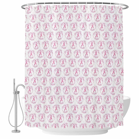 Pink String Shower Curtain Set - Small 36" x 72" Washable Bathtub Curtain with 12 Hooks, Spring Breast Cancer Awareness Waterproof Fabric Stall Shower Curtains for Bathroom/Bathtub Décor