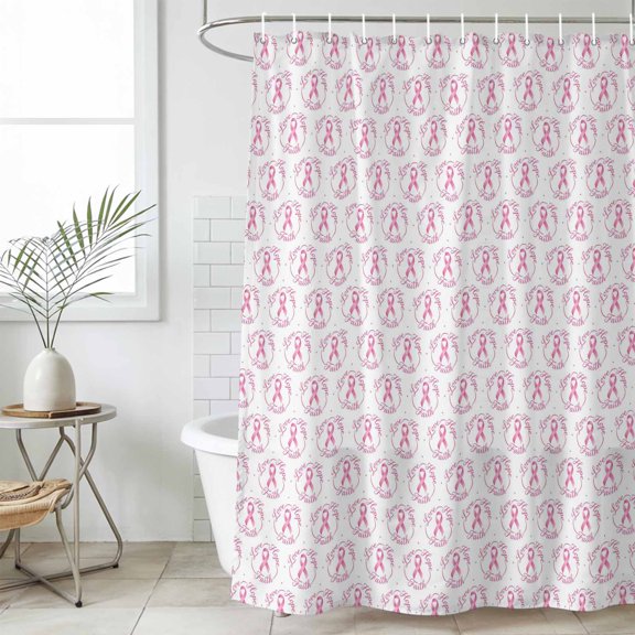 Pink String Small Stall Shower Curtain, Waterproof Shower Curtains for Bathroom, Spring Breast Cancer Awareness Washable Fabric Cloth Bath Curtain for Bathtub Decoration with Hooks 36x72 Inches